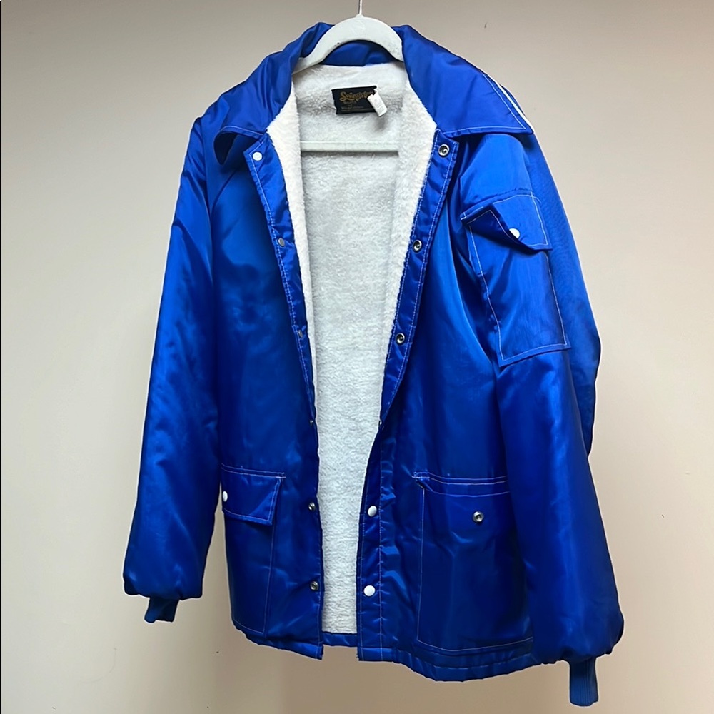Royal Blue Raincoat with High Collar and Water-Resistant Material